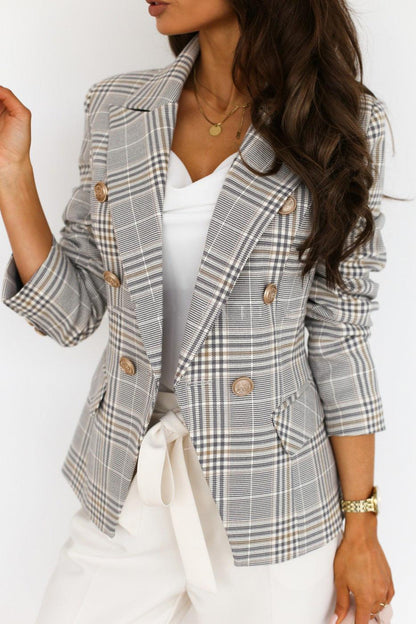 Double-breasted Printed Suit Jacket - Trendha