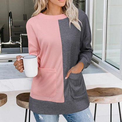 Simple Crewneck Colorblock Patchwork Sweater