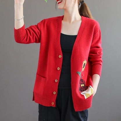 Buddhatrends Sweaters Red / One Size Cartoon Button up Cardigan