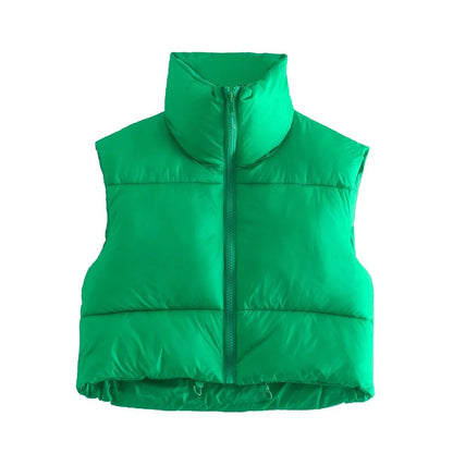 Cotton Padded Sleeveless Zip-Up Stand Collar Vest  S Orange 