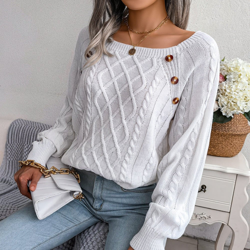 Cozy Square Collar Twist Knit Pullover Sweater for Women    