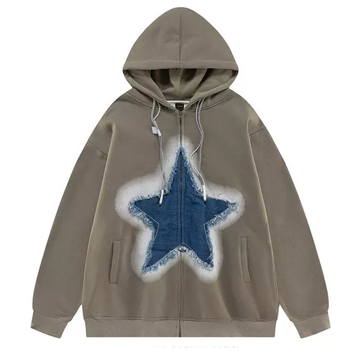 denim star zip up hoodie boogzel clothing