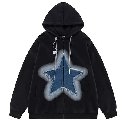 denim star zip up hoodie boogzel clothing