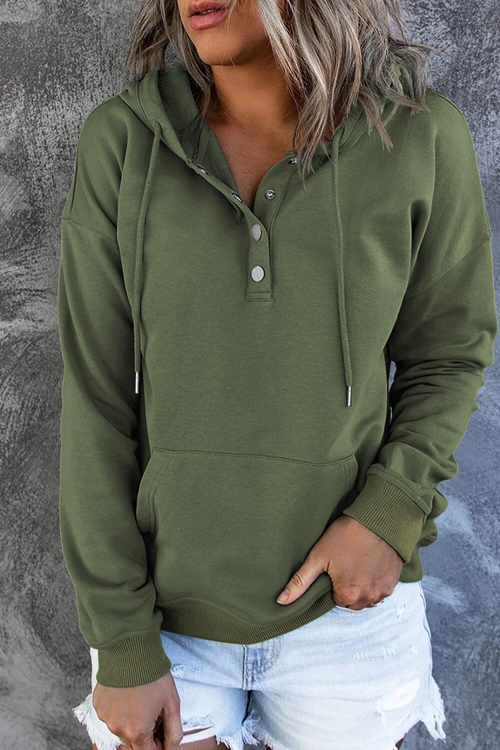 Dropped Shoulder Long Sleeve Hoodie with Pocket - Sydney So Sweet