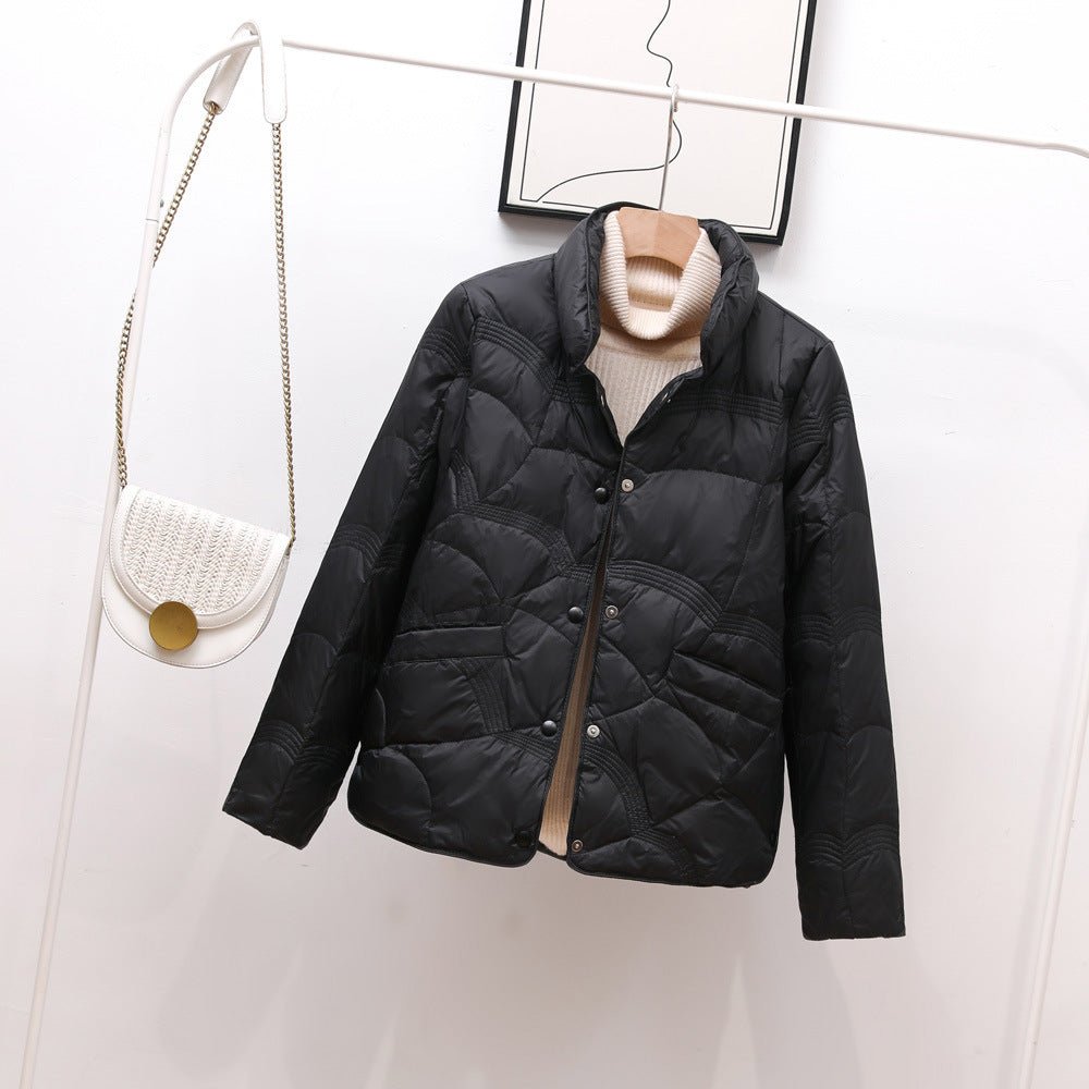 Duck Down Jacket with Stand-Up Collar for Autumn and Winter  S Black 