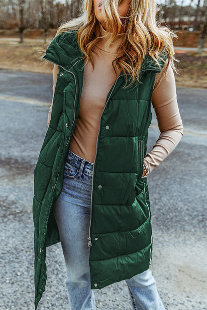 Hooded Long Quilted Vest Coat - Coats - Sunny Angela