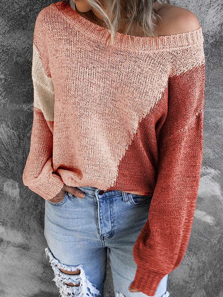 Women's Sweater Irregular Color Matching Off-Shoulder Sweater - LuckyFash™