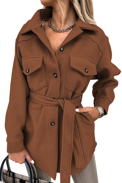 Lapel Button-Down Coat With Chest Pockets - Coats - Sunny Angela