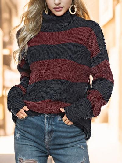 LGC Striped Turtleneck Long Sleeve Sweater - Le Grand Chevalier Le Grand Chevalier Black / S Trendsi Women sweaters