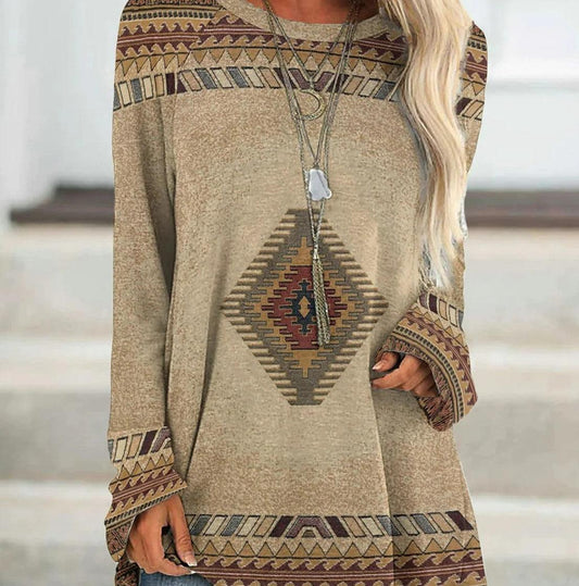 Long T-shirt Dress Retro Ethnic Style - Trendha