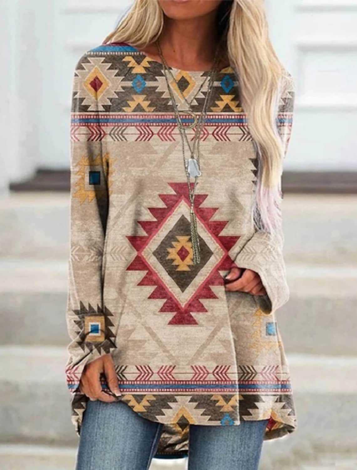 Long T-shirt Dress Retro Ethnic Style - Trendha