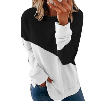 Round Neck Long Sleeve Sweater Color Matching Tops Sport-Pink-4