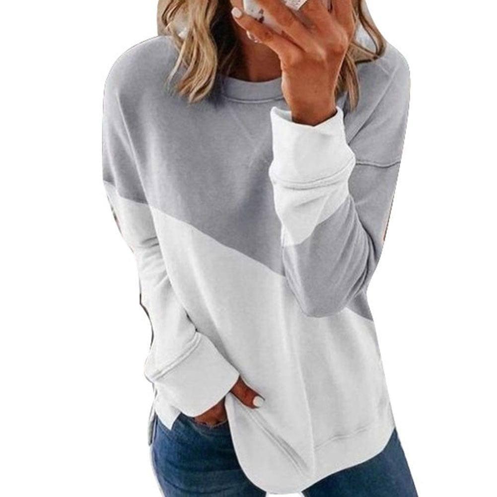 Round Neck Long Sleeve Sweater Color Matching Tops Sport-8