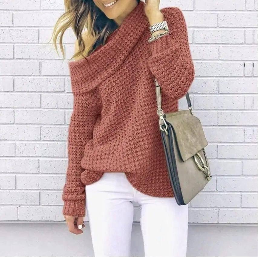 Sweater solid color turtleneck sweater-Pink-5