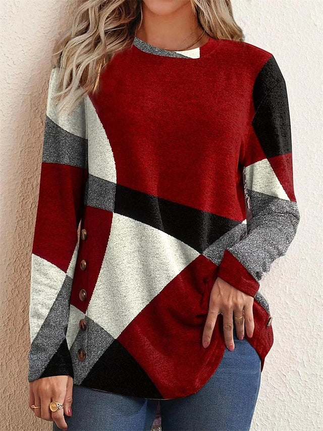 Women's Pullover Sweater Jumper Jumper Ribbed Knit Patchwork Color Block Crew Neck Stylish Casual Daily Holiday Summer Spring Red Blue S M L