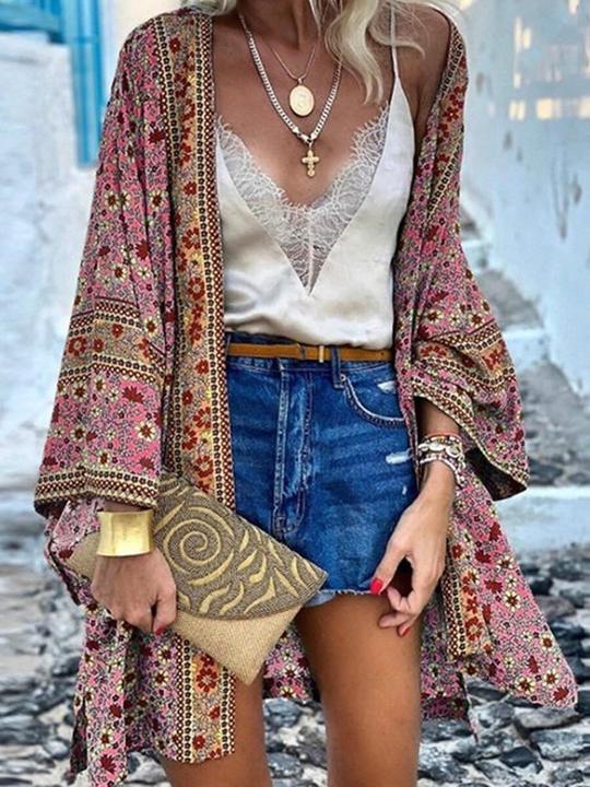 Totem Style Long-sleeved Chiffon Cardigan