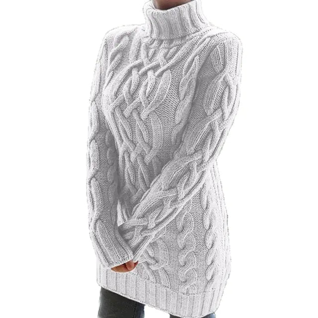 Turtleneck Twist Knitted Sweater Dress - NocturnalExpressions