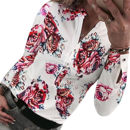 Women Floral Print Long Sleeve Button Blouses freeshipping - Tyche Ace