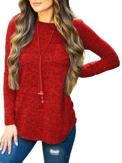 Women Long Sleeve Solid Color T-shirt - Loungewear - INS | Online Fashion Free Shipping Clothing, Dresses, Tops, Shoes - 2XL - 3XL - Autumn