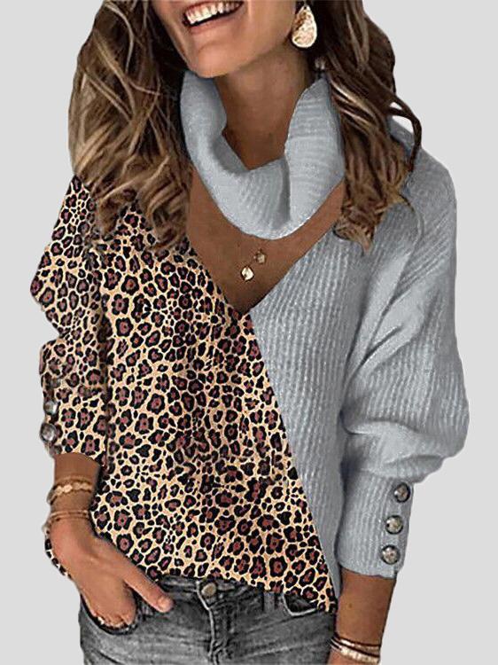 Women's Sweaters Leopard Print Color Block V-Neck Scarf Sweater - Cardigans & Sweaters - INS | Online Fashion Free Shipping Clothing, Dresses, Tops, Shoes - 20-30 - 31/08/2021 - Cardigans & Sweaters