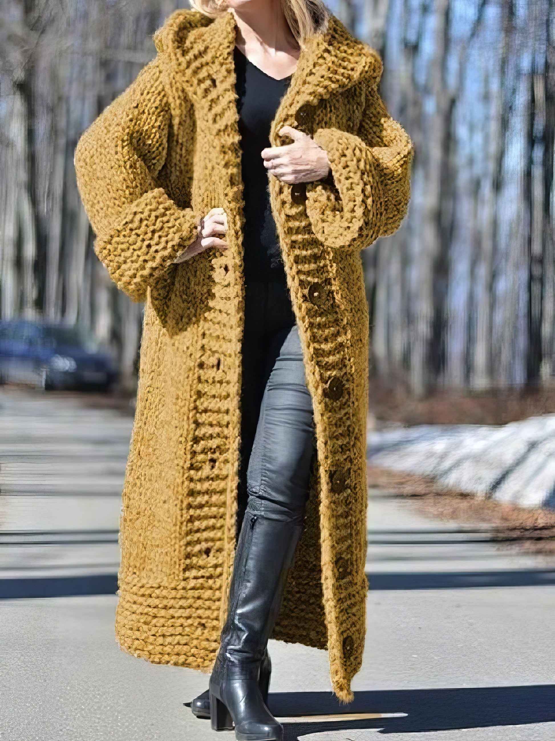 Cardigans - Hooded Button Long Knitted Sweater Cardigan - MsDressly