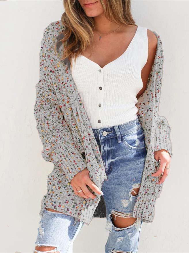 Women's Cardigans Color Dot Long Sleeve Pocket Sweater Cardigan - LuckyFash™