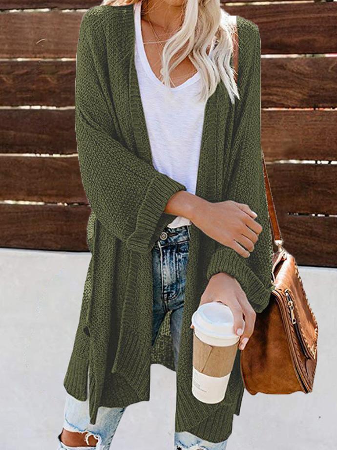 Cardigans Slit Roll Sleeves Long Sweater Cardigan - LuckyFash™