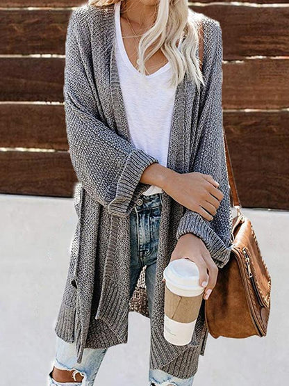 Cardigans Slit Roll Sleeves Long Sweater Cardigan - LuckyFash™