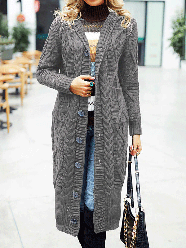 Women's Cardigans Solid Button Pocket Long Sweater Cardigan - LuckyFash™