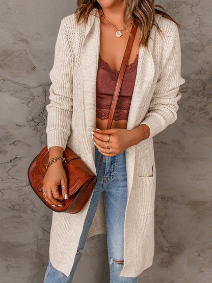 Women's Cardigans Solid Mid Length Long Sleeve Hooded Sweater Cardigan - LuckyFash™