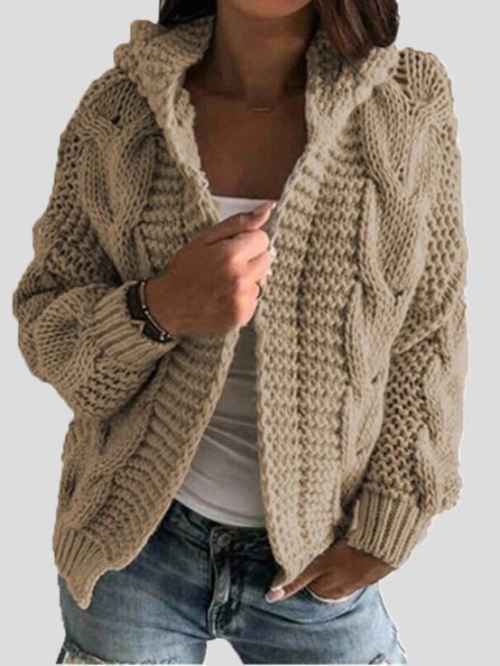 Women's Cardigans Solid Twist Knit Hooded Sweater Cardigan - LuckyFash™