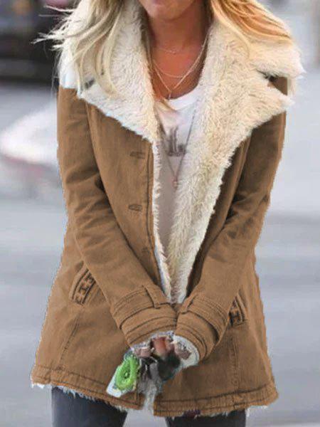 Coats Plush Long Sleeve Lapel Warm Cotton Coat - LuckyFash™