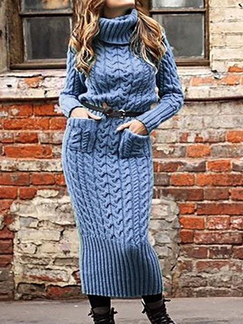 Women's Dresses High Neck Pocket Long Sleeve Sweater Dress - LuckyFash™