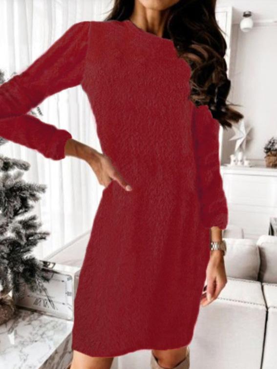 Women's Dresses Plush Knitted Long Sleeve Sweater Dress - LuckyFash™