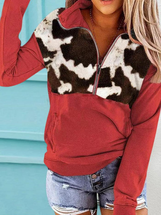 Women's Hoodie Leopard Print Zip Pocket Long Sleeve Hoodie - Hoodies - INS | Online Fashion Free Shipping Clothing, Dresses, Tops, Shoes - 20-30 - 28/10/2021 - color-black