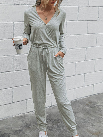 Women's Jumpsuits Deep V-Neck Long Sleeve Slim Fit Jumpsuit - LuckyFash™