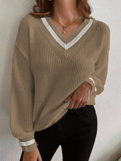 Women's Sweaters Casual V-Neck Pullover Long Sleeve Sweater - LuckyFash™