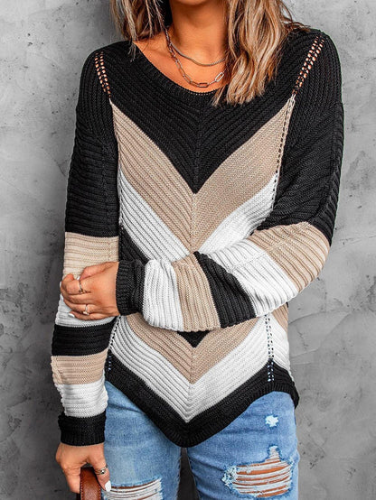 Women's Sweaters Colorblock Long Sleeve Knit Sweater - LuckyFash™