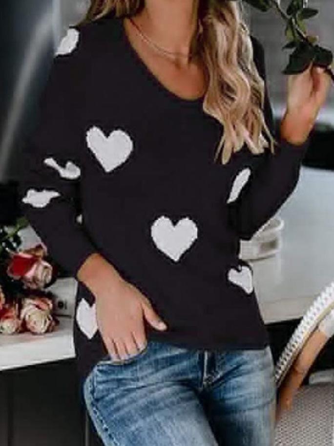 Women's Sweaters Commuter OL Love Printed V-Neck Knit Sweater - LuckyFash™