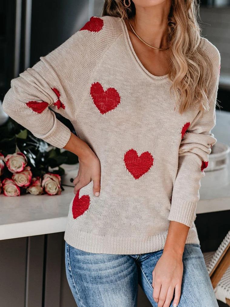 Women's Sweaters Commuter OL Love Printed V-Neck Knit Sweater - LuckyFash™