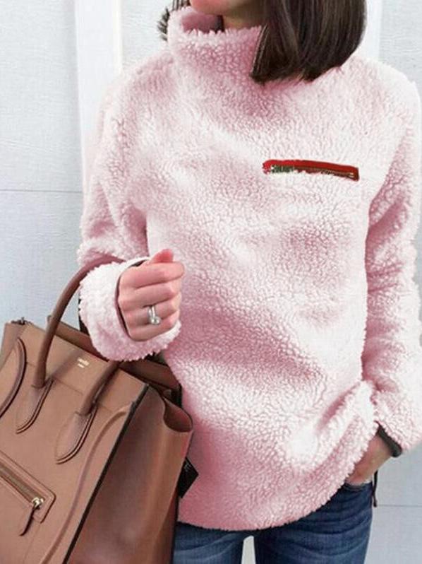 Women's Sweaters Fashion Zipper High Neck Long Sleeve Plush Sweater - LuckyFash™