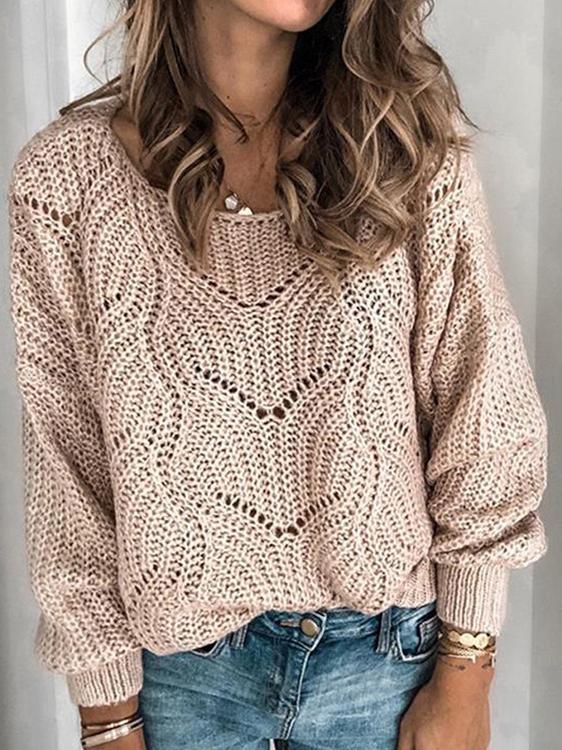 Women's Sweaters Hollow Solid Pullover Long Sleeve Sweater - LuckyFash™