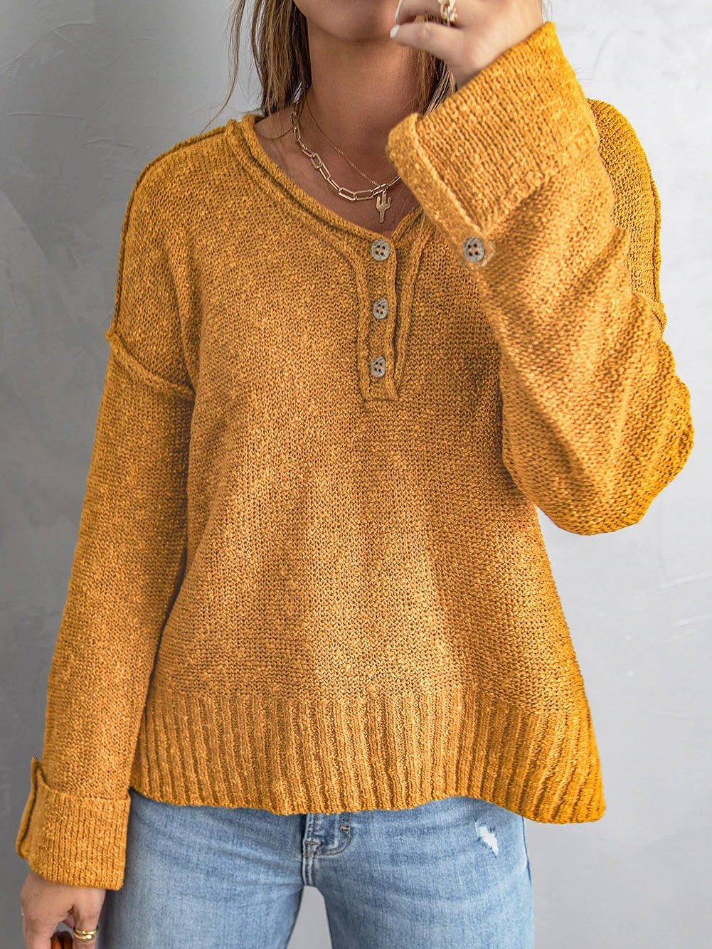 Women's Sweaters Loose Button Knit Long Sleeve Sweater - LuckyFash™