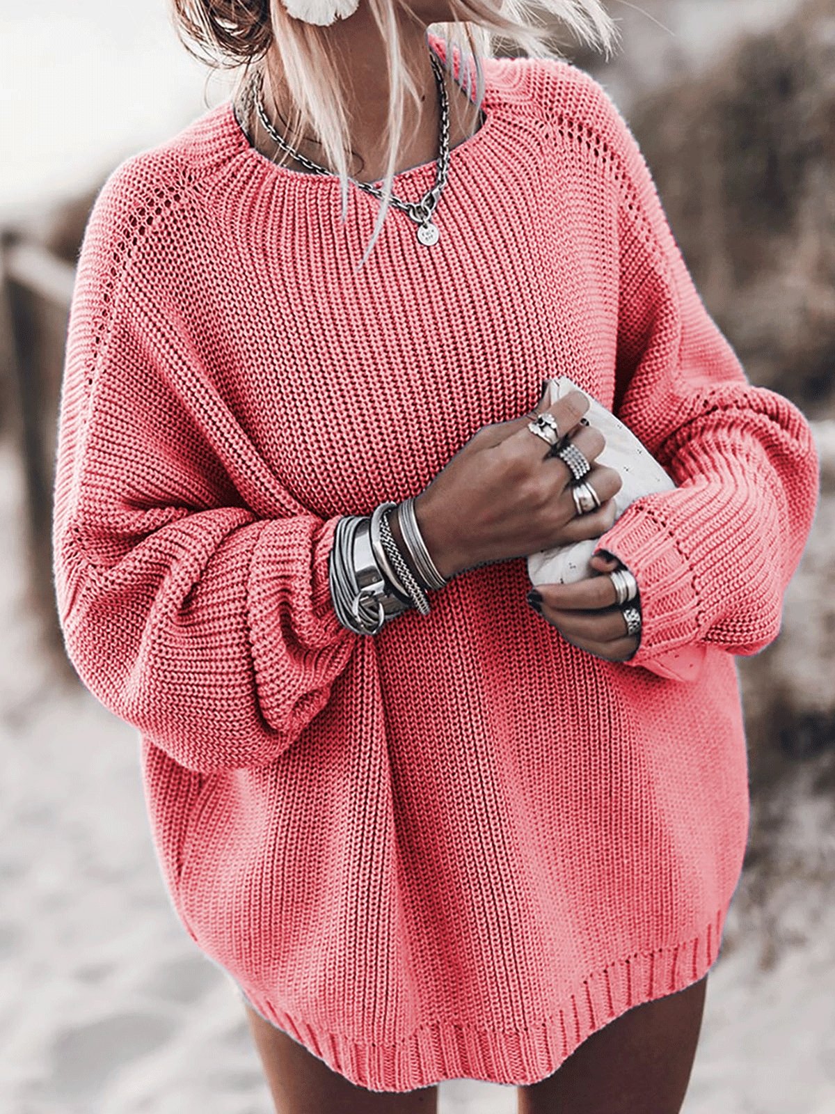 Women's Sweaters Loose Round Neck Long Sleeve Sweater - LuckyFash™