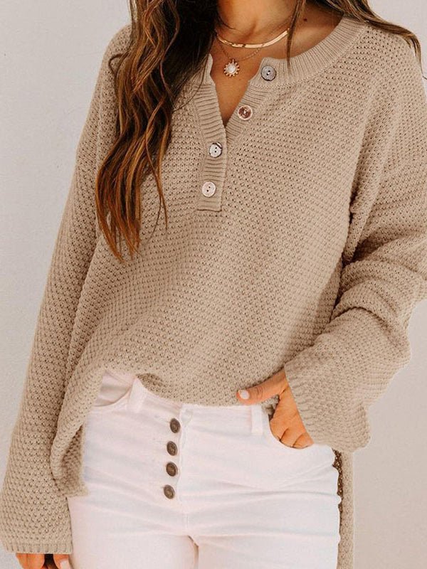 Women's Sweaters Loose Solid Button Long Sleeve Sweater - LuckyFash™