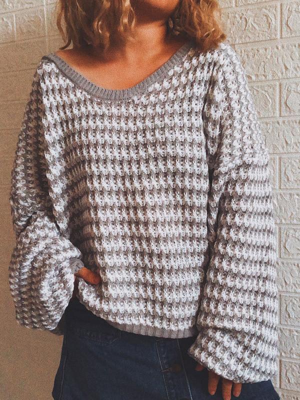 Women's Sweaters Loose Striped V-Neck Long Sleeve Sweater - Cardigans & Sweaters - INS | Online Fashion Free Shipping Clothing, Dresses, Tops, Shoes - 02/11/2021 - 30-40 - Cardigans & Sweaters