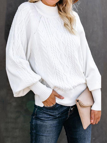 Sweaters Mid-Neck Solid Long Sleeve Knitted Sweater - LuckyFash™