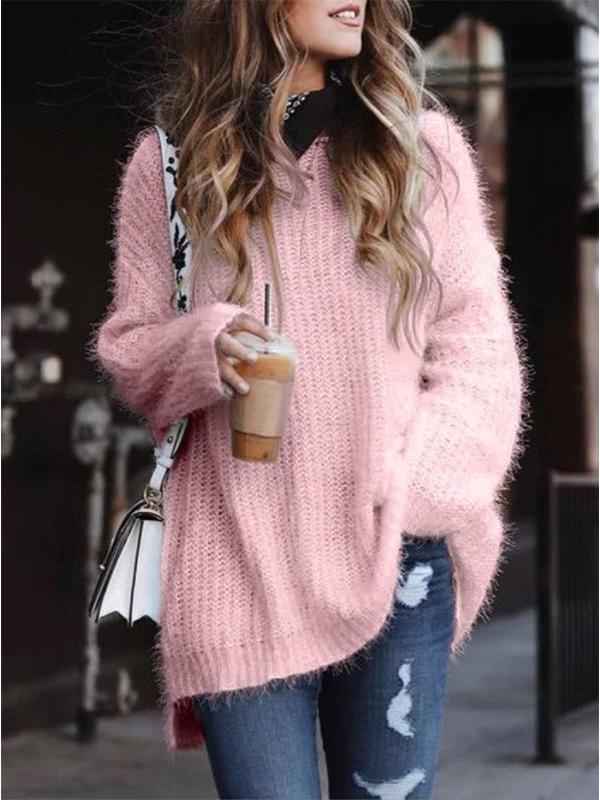 Women's Sweaters Plush Long Sleeve Pullover Knit Sweater - LuckyFash™