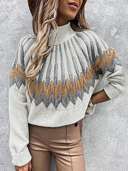 Women's Sweaters Printed Turtleneck Long Sleeve Knit Sweater - LuckyFash™