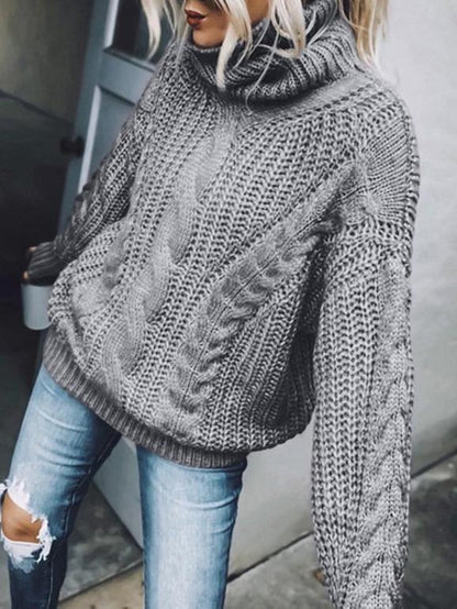 Women's Sweaters Solid Turtleneck Long Sleeve Knit Sweaters - LuckyFash™